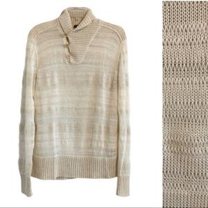 JOHN VARVATOS Linen Buttoned Shawl Collar Lightweight Long Sleeve Sweater